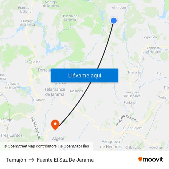 Tamajón to Fuente El Saz De Jarama map