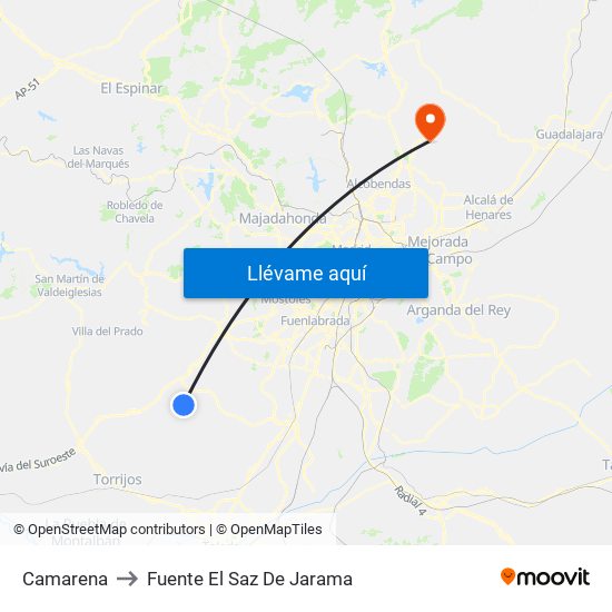 Camarena to Fuente El Saz De Jarama map