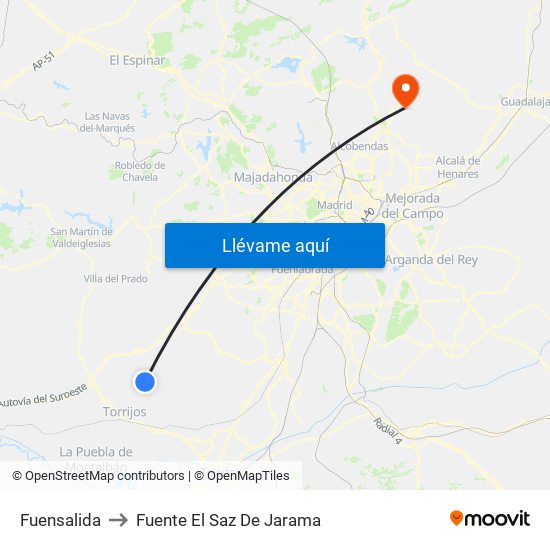 Fuensalida to Fuente El Saz De Jarama map