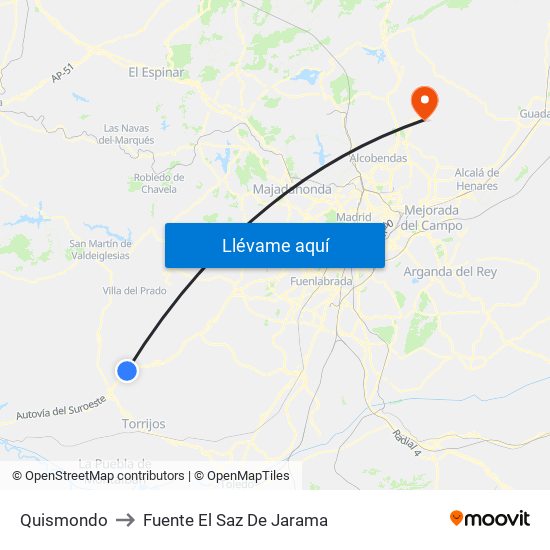 Quismondo to Fuente El Saz De Jarama map