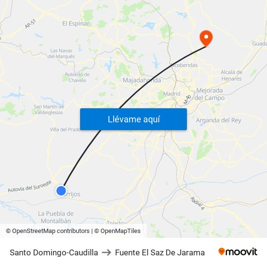 Santo Domingo-Caudilla to Fuente El Saz De Jarama map