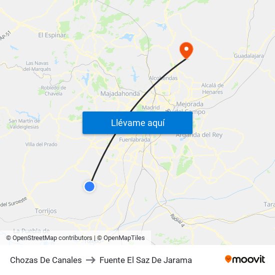 Chozas De Canales to Fuente El Saz De Jarama map