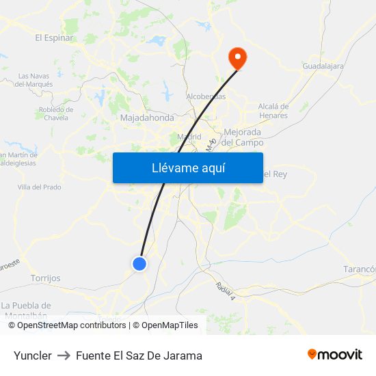 Yuncler to Fuente El Saz De Jarama map