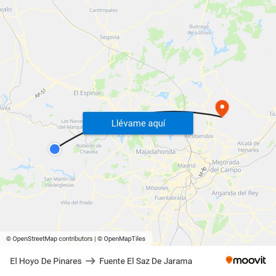 El Hoyo De Pinares to Fuente El Saz De Jarama map