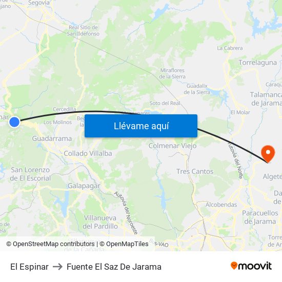 El Espinar to Fuente El Saz De Jarama map