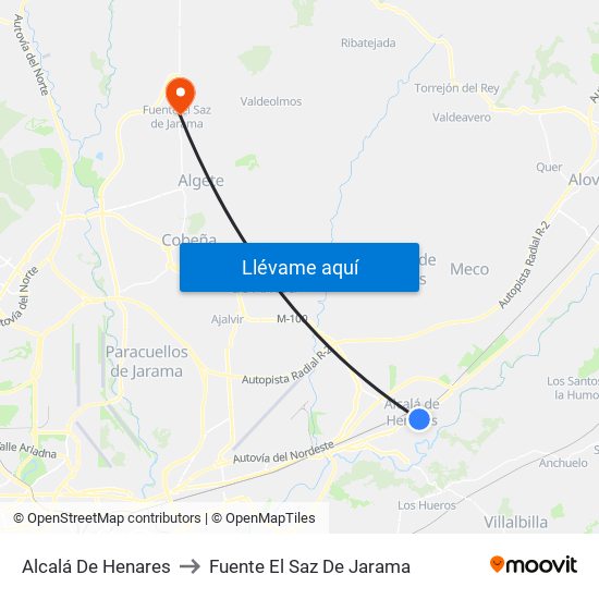 Alcalá De Henares to Fuente El Saz De Jarama map