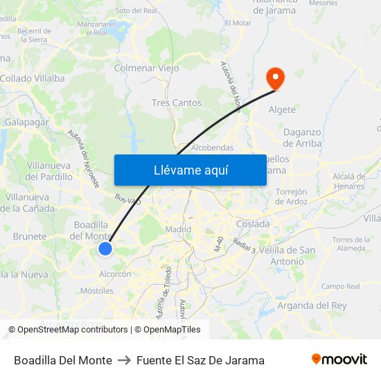 Boadilla Del Monte to Fuente El Saz De Jarama map