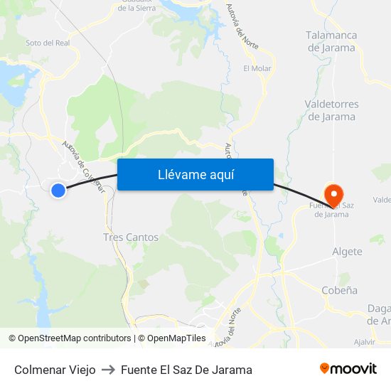 Colmenar Viejo to Fuente El Saz De Jarama map