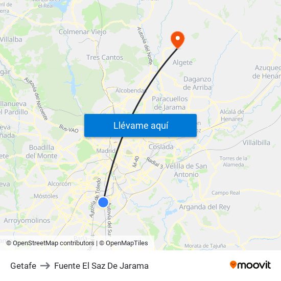 Getafe to Fuente El Saz De Jarama map
