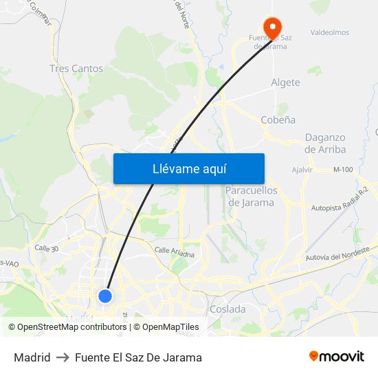 Madrid to Fuente El Saz De Jarama map