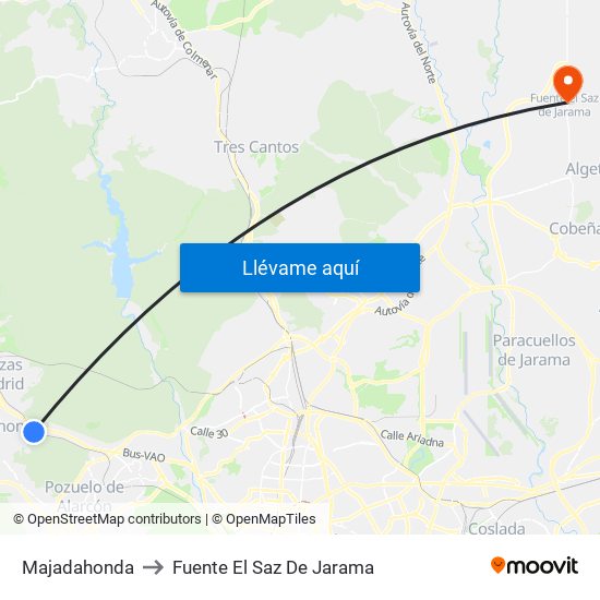 Majadahonda to Fuente El Saz De Jarama map