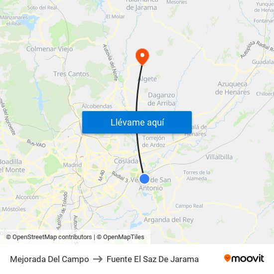 Mejorada Del Campo to Fuente El Saz De Jarama map