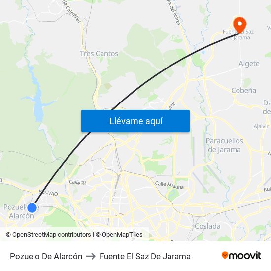 Pozuelo De Alarcón to Fuente El Saz De Jarama map