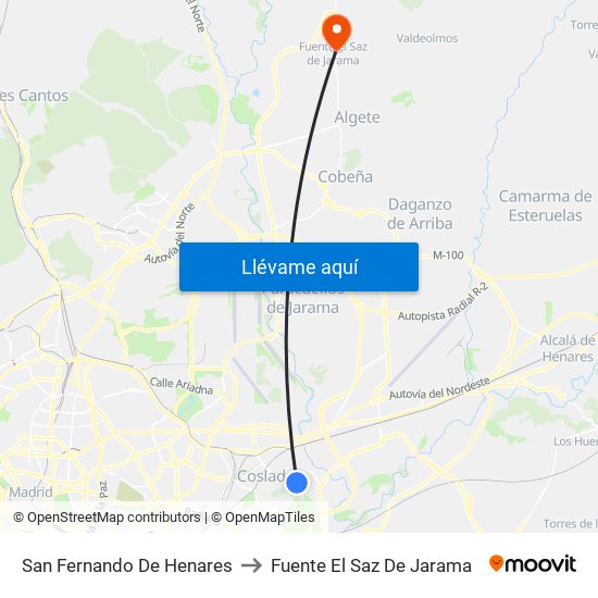 San Fernando De Henares to Fuente El Saz De Jarama map