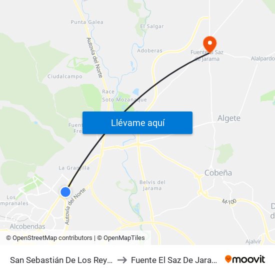 San Sebastián De Los Reyes to Fuente El Saz De Jarama map