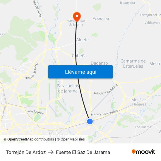 Torrejón De Ardoz to Fuente El Saz De Jarama map