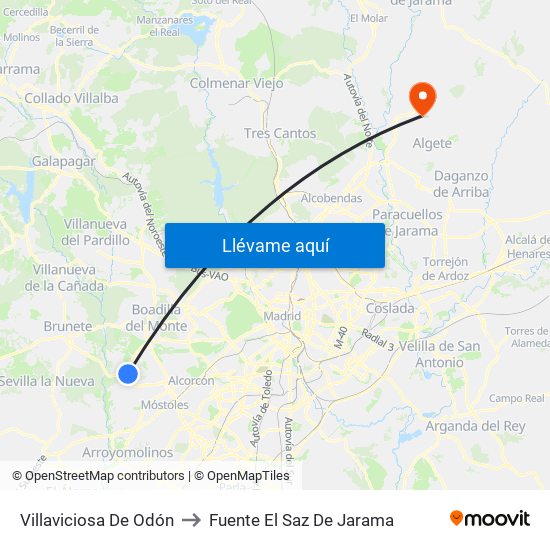 Villaviciosa De Odón to Fuente El Saz De Jarama map