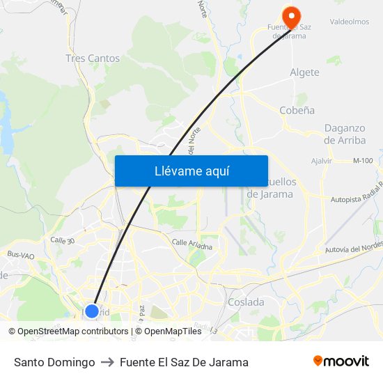 Santo Domingo to Fuente El Saz De Jarama map
