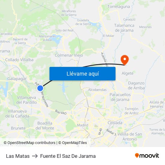 Las Matas to Fuente El Saz De Jarama map