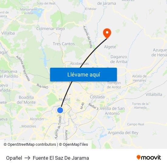 Opañel to Fuente El Saz De Jarama map