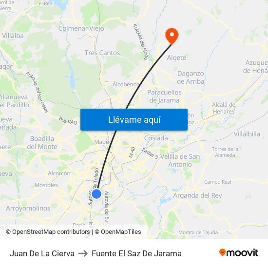 Juan De La Cierva to Fuente El Saz De Jarama map