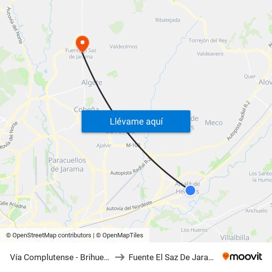 Vía Complutense - Brihuega to Fuente El Saz De Jarama map