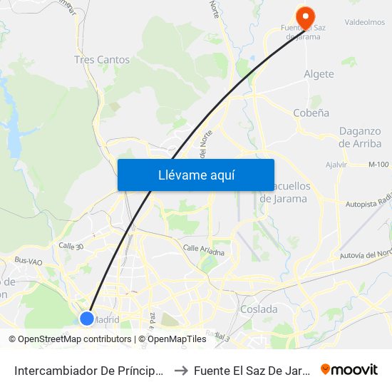 Intercambiador De Príncipe Pío to Fuente El Saz De Jarama map