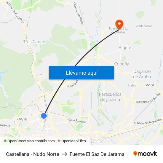 Castellana - Nudo Norte to Fuente El Saz De Jarama map