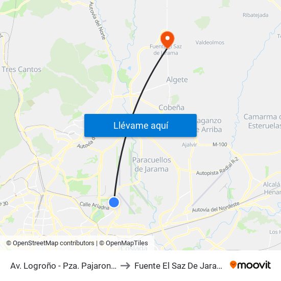 Av. Logroño - Pza. Pajarones to Fuente El Saz De Jarama map
