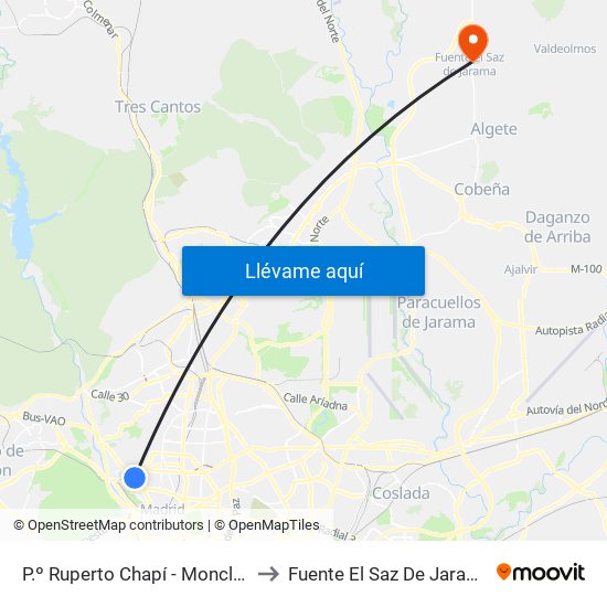 P.º Ruperto Chapí - Moncloa to Fuente El Saz De Jarama map