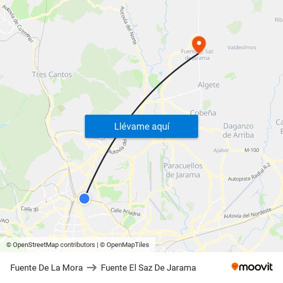 Fuente De La Mora to Fuente El Saz De Jarama map