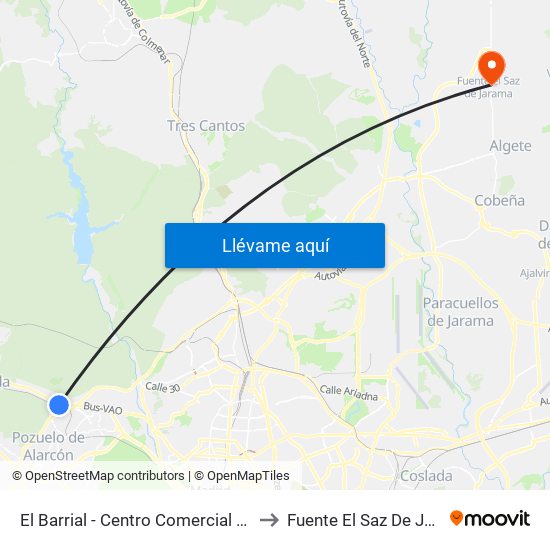 El Barrial - Centro Comercial Pozuelo to Fuente El Saz De Jarama map