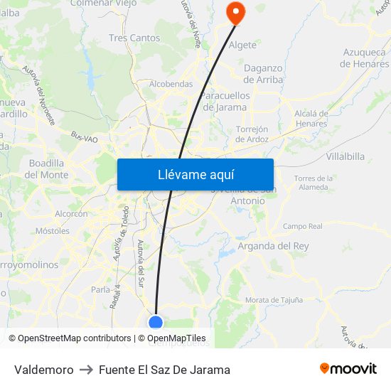 Valdemoro to Fuente El Saz De Jarama map