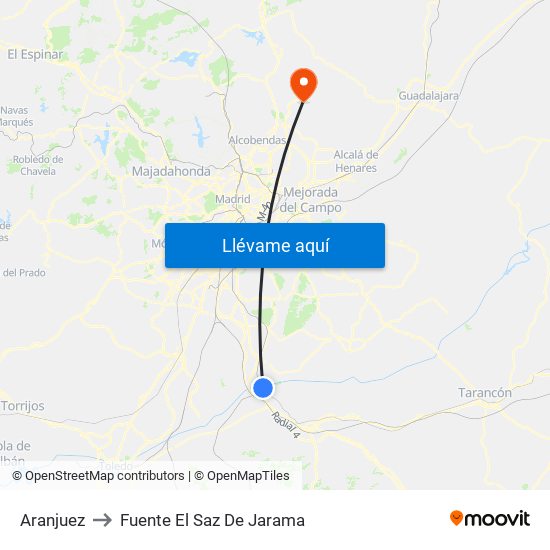 Aranjuez to Fuente El Saz De Jarama map