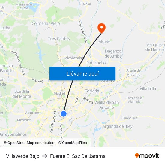 Villaverde Bajo to Fuente El Saz De Jarama map