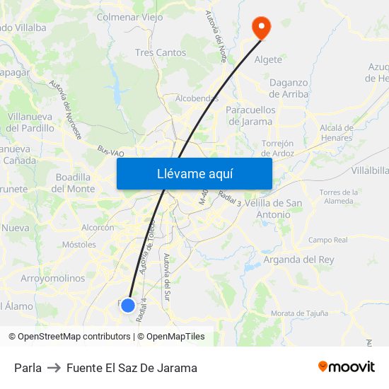 Parla to Fuente El Saz De Jarama map