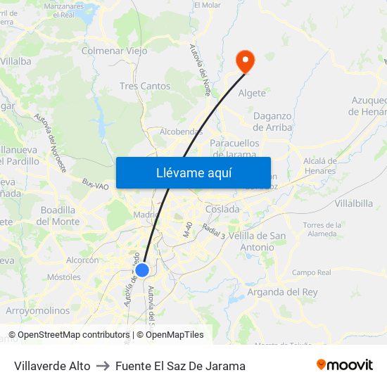 Villaverde Alto to Fuente El Saz De Jarama map