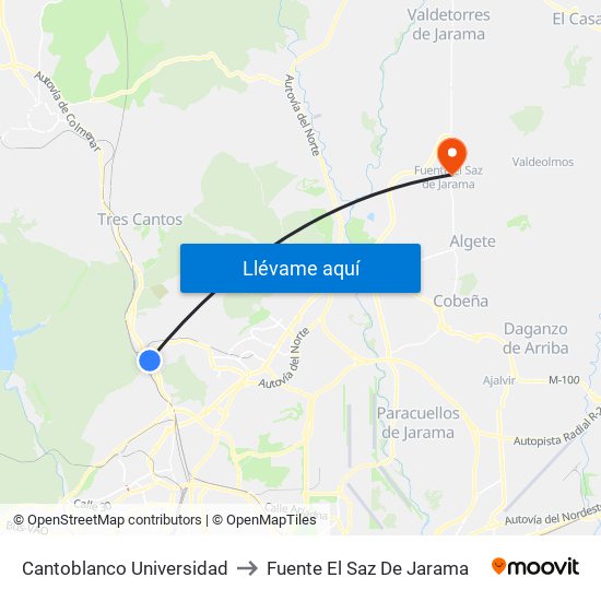 Cantoblanco Universidad to Fuente El Saz De Jarama map