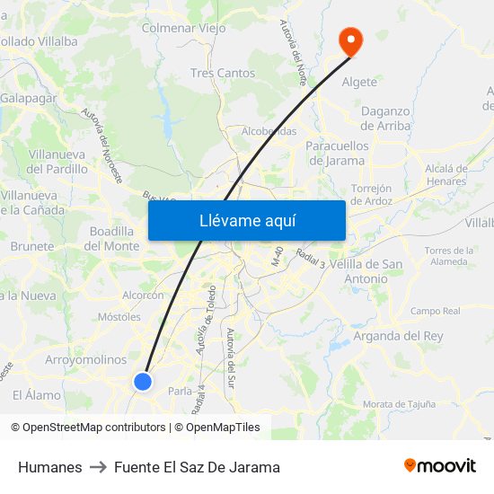Humanes to Fuente El Saz De Jarama map