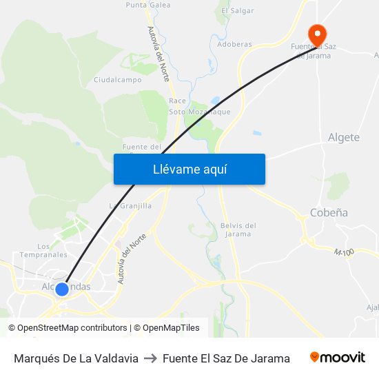 Marqués De La Valdavia to Fuente El Saz De Jarama map