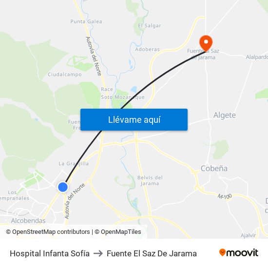 Hospital Infanta Sofía to Fuente El Saz De Jarama map