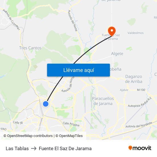 Las Tablas to Fuente El Saz De Jarama map