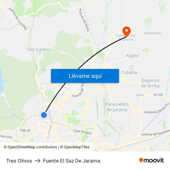 Tres Olivos to Fuente El Saz De Jarama map