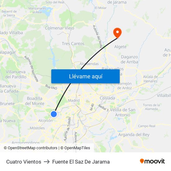 Cuatro Vientos to Fuente El Saz De Jarama map