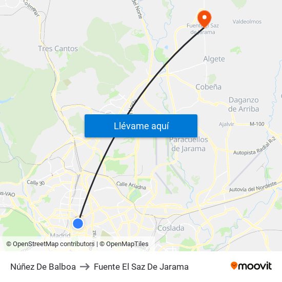 Núñez De Balboa to Fuente El Saz De Jarama map
