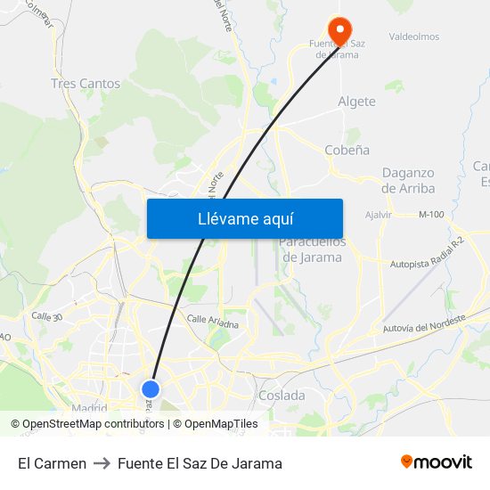 El Carmen to Fuente El Saz De Jarama map