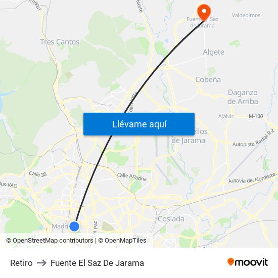 Retiro to Fuente El Saz De Jarama map