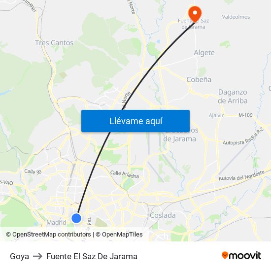 Goya to Fuente El Saz De Jarama map