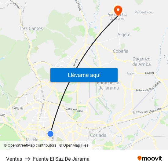 Ventas to Fuente El Saz De Jarama map