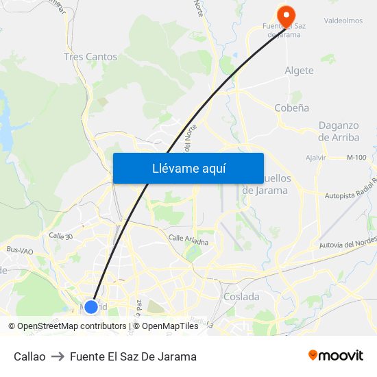 Callao to Fuente El Saz De Jarama map